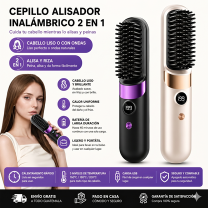 Cepillo Alisador Inalámbrico - Cabello perfecto en minutos, Ahorra tiempo y esfuerzo.