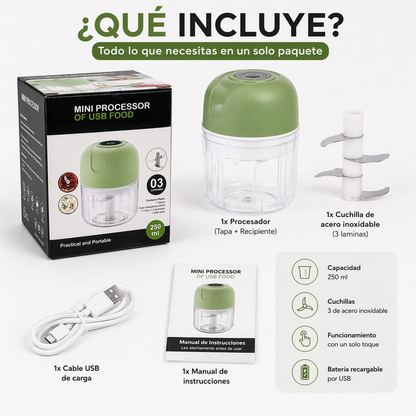 Mini Procesador de Alimentos Inalámbrico USB 250ml